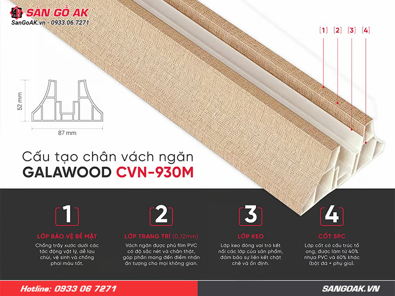 Chân vách ngăn nhựa Galawood CVN-930M vân vải vàng nhạt 